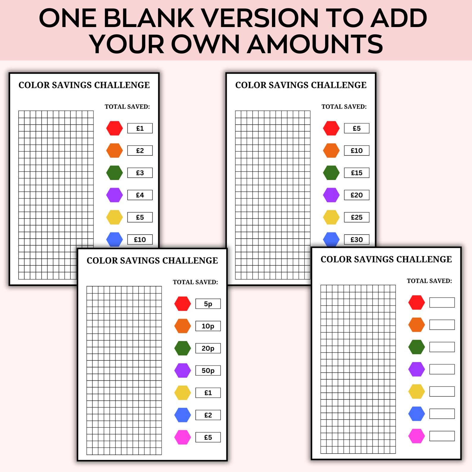 Savings Color In Color-in Savings Bundle Challenges, Low Income Saving Challenges ...
