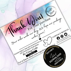 Dankeskarte für kleine Unternehmen, bearbeitbare kleine Visitenkarte, benutzerdefinierte Paketbeilage, Wertschätzungsnotizen, druckbare Kundenkarte, Canva-Vorlage