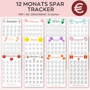 Monatliche Spar Challenge im A6 Format zum Ausdrucken, Mini Spar Challenge Paket, Tracker und Geldumschläge, A6 Sparhefter