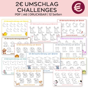 Kinder Spar Challenge zum Ausdrucken, Mini Spar Challenge, Geld Spar Challenge, 12er Set, A6 Eiscreme Challenge, druckbarer Kinder Tracker