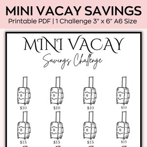 A6 Mini vacay Fund Savings Challenge, Mini Savings Challenge, Save Dollars, Low Budget planner,Saving Printable Tracker,Fit A6 Cash Envelope