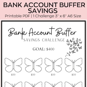 A6 Bank account buffer Savings Challenge, Mini Savings Challenge, Save 400 Dollars, Low Budget planner,Saving Printable,Fit A6 Cash Envelope
