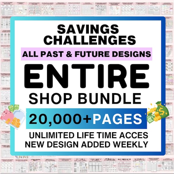Whole shop mega bundle, LIFETIME Entire shop planners Access, Unlimited Saving Challenges, All Past and Future Designs, Google Drive Access