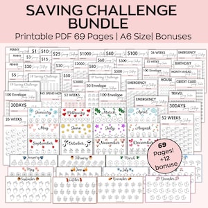 Geldspar-Challenge Mega Bundle, A6 Spar-Tracker Printables, Monatliche Spar-Challenge, A6-Penny-Ersparnis, geringes Einkommen, Budget Binder