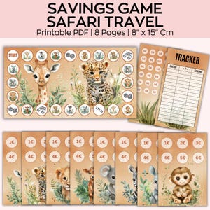 Gioco di risparmio Safari Travel, Sfida di risparmio Budget Planner, Finance Planner, 100 buste, Mini sfida di risparmio, Cartella di bilancio