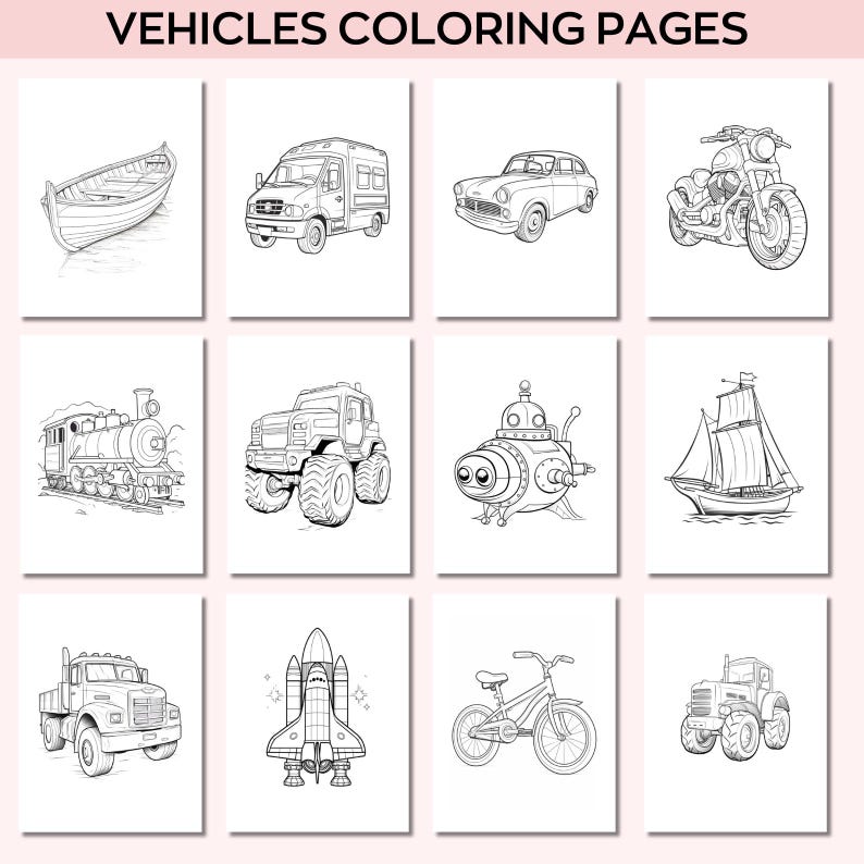 Transportation Coloring Pages, Coloring Activity Book, Perfect for