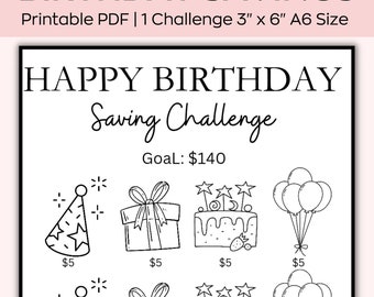 A6 happy birthday Savings Challenge,Mini Savings Challenge,Save 140 Dollars,Low Budget planner,Saving Printable Tracker,Fit A6 Cash Envelope