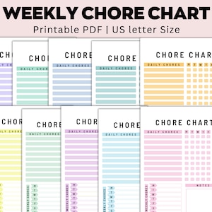 Tabla de tareas semanales imprimible, tabla de responsabilidad diaria A4 para niños, sin recompensa, rutina diaria, editable, 12 colores, etiquetas de inicio de semana de lunes y domingo