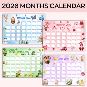 2026 Kalender Druckbares Bündel, Monatsplaner Landschaft, Minimaler Monatskalender 2026 Druckbar, Wandkalender 2026 Monatlich Bild 2