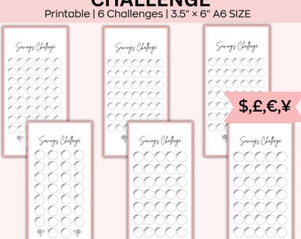 Flower savings challange, A6 Customize Savings Challenge Printable, Cash Stuffing, Money Challenge, Budget binder, Finance planner, set of 6