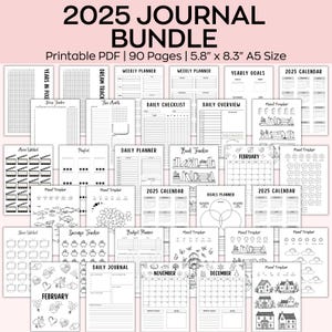 2025 Savings Challenge Afdrukbare megabundel, Bullet Journal-bundel afdrukbare Bujo-dagboekpagina's, ongedateerde digitale Bullet Journal