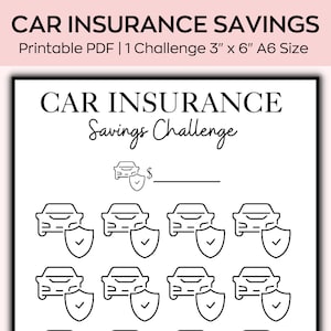 A6 autoverzekering Besparingen Challenge, Mini Savings Challenge, Persoonlijke Financiën, Low Budget planner, Afdrukbare tracker opslaan, Fit A6 Cash Envelope