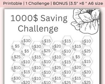 Plantilla imprimible del reto de ahorros de 1000 con diseño floral, reto de ahorros de 100 sobres, reto de ahorros de 1000, registro de ahorros del reto de ahorros de 1000