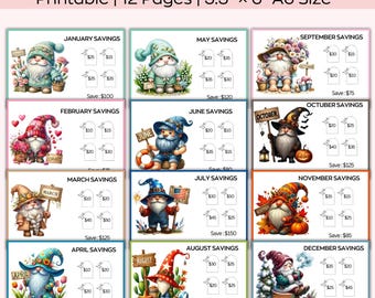 A6 Low Income Savings Bundle, Gnomes Saving Challenges,  Monthly Savings, Savings Printable Tracker, Budget Binder, Finance Planner