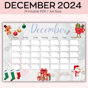 Printable December 2024 Calendar, Colorful Christmas with Cute Reindeers, Printable Planner for Kids, Home, Office & Work, Instant Download