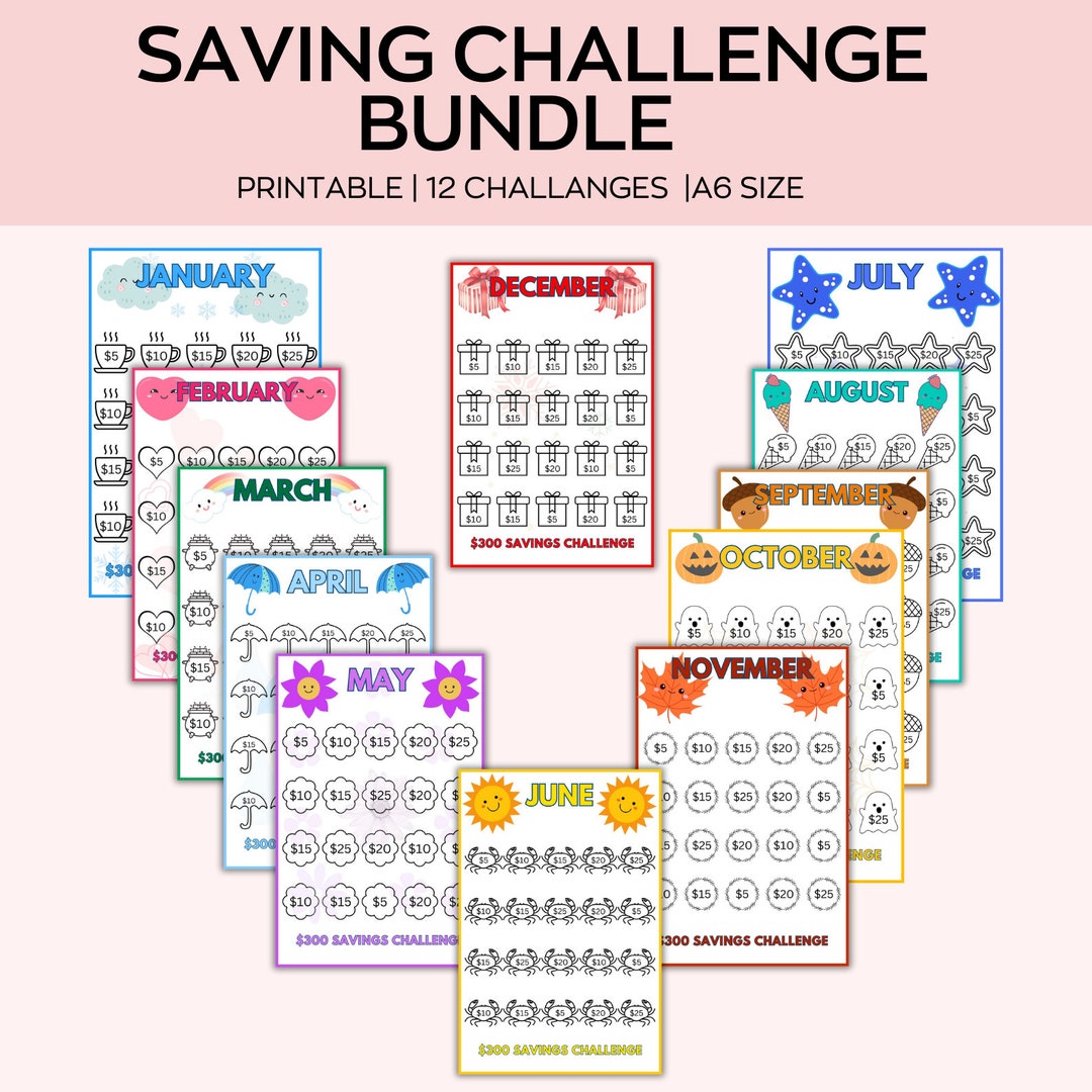 A6 Monthly Savings Challenge Printable, Mini Savings Challenge Bundle ...