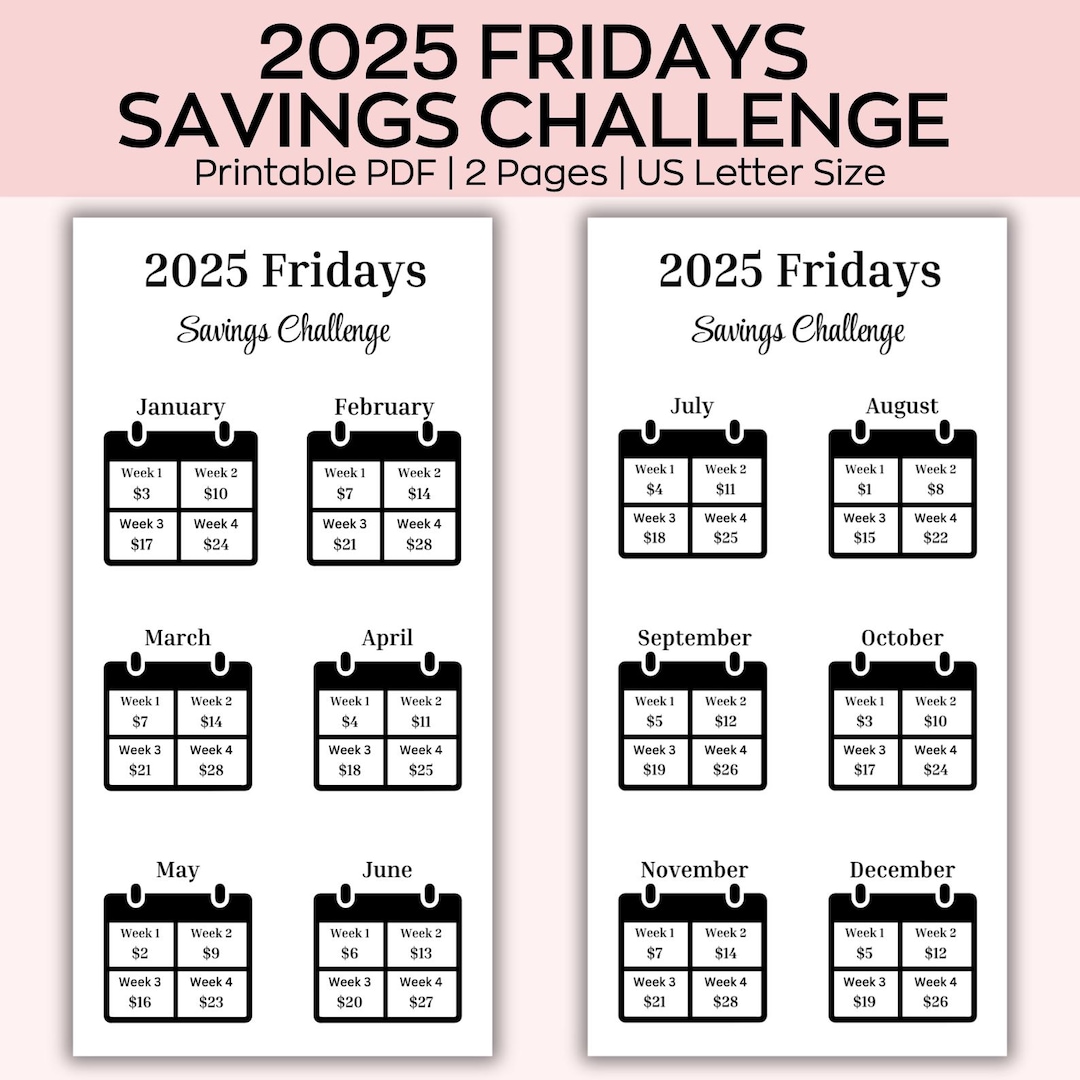 NEW 2025 Fridays Savings Challenges Save 720 Digital Download Low Budget 841 Mini Savings Etsy