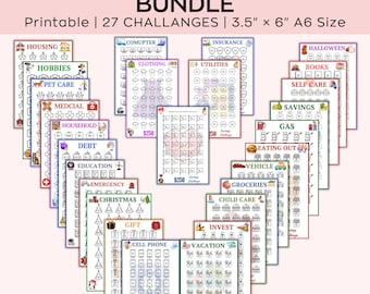 A6-spaaruitdagingen-bundel, mini-spaaruitdagingstrackers, A6-budgetbinders, 100-envelop-uitdaging, cashbudget-map