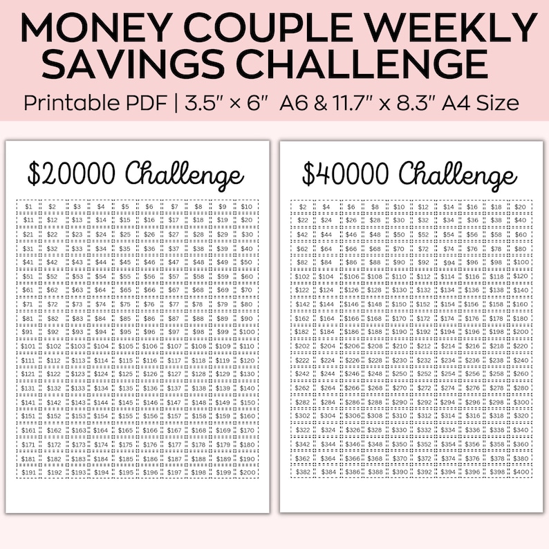 20K, 40k Money Saving Challenge Printable, 20000,40000 Couple Savings ...