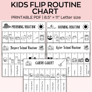 Flip-schema voor kinderen afdrukbaar, ochtendflip gedaan, avond bedtijd, visueel schema voor peuter klusjesschema voor kinderen