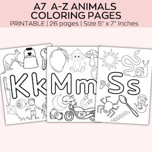 May include: Three black and white coloring pages featuring the letters K, M, and S. Each page includes a variety of images related to the letter, such as a kangaroo, a key, a kite, a monkey, a mango, a mouse, a motorcycle, a snail, a spoon, and a spider. The pages are designed for children to color in. The text "Kk Mm Ss" is printed at the top of the pages.