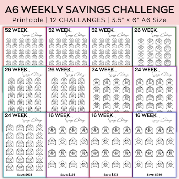 ★うさこ★ A6リフィル savings challenge 52 Weekly Savings Challenge,12 Month Savings, A6 Money