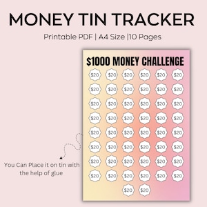 300.500.1000.10000!!! MONEY TIN TRACKER Adesivo: sfida busta denaro. Sfida risparmio. Risparmia denaro: budget. Adesivo per il monitoraggio del debito