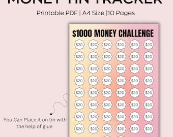 300,500,1000,10000!!! MONEY TIN TRACKER Sticker- money envelope challenge .Savings challenge. Save money - budget. Debt tracker sticker