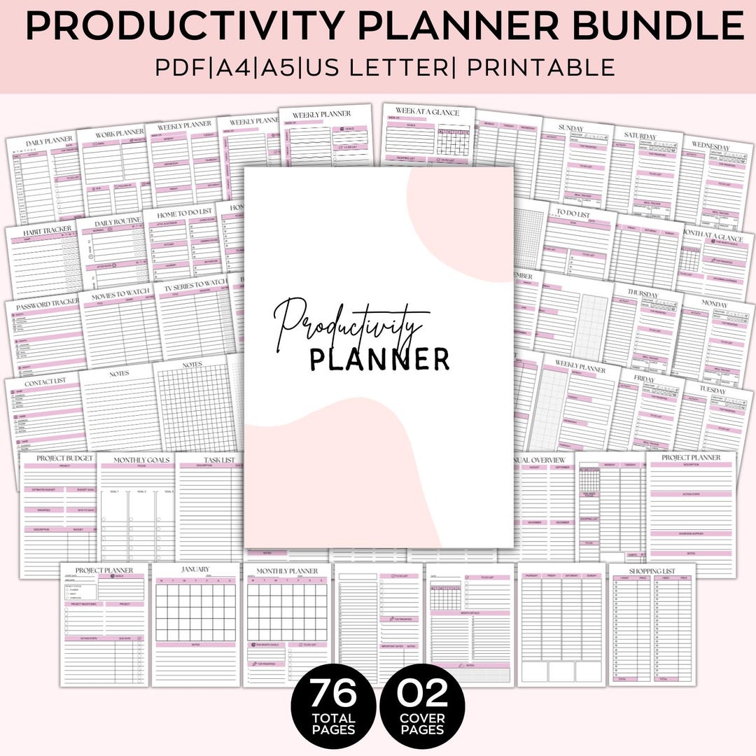 Printable Planner, Productivity Planner Bundle, Daily Weekly Monthly ...