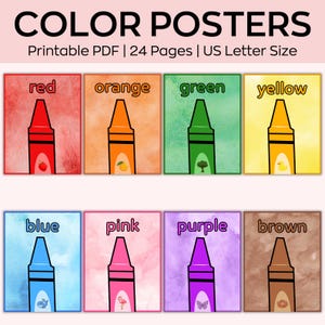 Farbposter, Regenbogen-Aquarelle, Bunt für das Klassenzimmer, Farbwortposter für das Klassenzimmer, Buntstiftfarbe