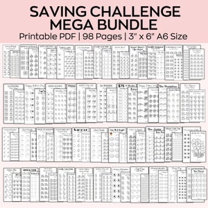 Geld-Spar-Challenge Mega Bundle, A6 Spar-Tracker Printables, Mini-Spar-Challenge, Budgetordner, Finazplaner, 100 Umschläge