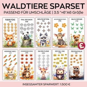 A6pounds  Savings Challenge Printable, Sparchallenge Forest Animals, finance tacker, Budget Planner, low income savings, funds savings