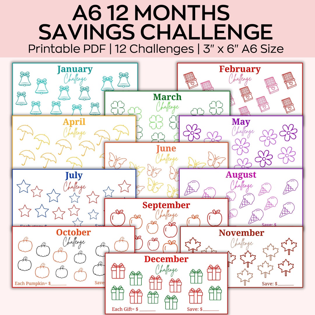 A6 Monthly Savings Challenge Printable, Mini Savings Challenge Bundle ...