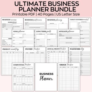 Cahier d'exercices imprimable pour plan d'affaires, finance, ensemble pour adultes, sociétés affiliées, agenda non daté pour clients