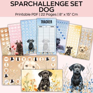 Set di sfide per il risparmio A6 a forma di cane, sfide per il risparmio, mini raccoglitori di risparmio, 100 buste, raccoglitore di budget A6