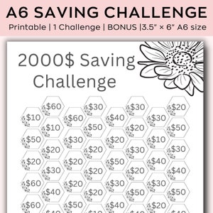 A6 Floral Savings Challenge Printable, 2000 Savings Challenge, 100 Envelope Savings Challenge, 20K Savings Tracker, Budget binder