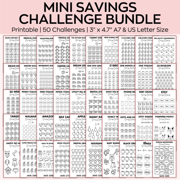 Mini Savings Challenge Bundle, A7 Saving tracker, low income savings, cash binder, Money Savings, Finance planer, 26 weeks savings