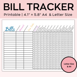 Bill Tracker Printable, Monthly Bill Tracker Printable, Bill Payment Checklist, Bill Planner, Monthly Bill Log, Bill Pay Checklist