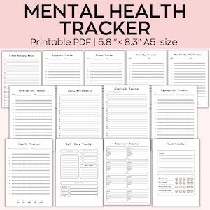 Mental Health Tracker Bundle, A5 Printable Journal Pages, Self Care ...