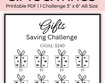 A6 Gift Savings Challenge, Mini Savings Challenge, Save 240 Dollars, Low Budget planner, Fits A6 Cash Envelope PDF ~ Printable