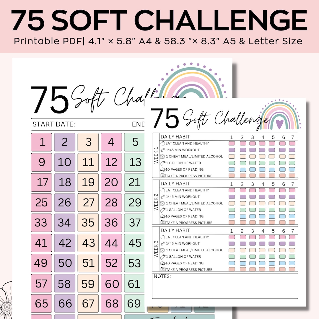 75 Soft Challenge Planner, 75 Day Challenge Printable, Fitness Journal ...