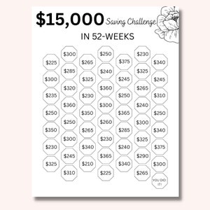 15K Savings Challenge Printable in One Year, Save 15000 in 52 Weeks ...