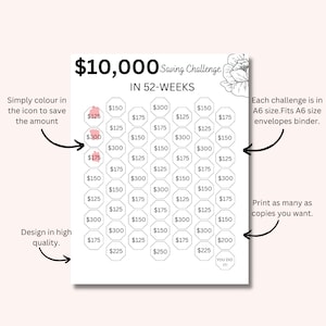 10000 Savings Challenge Printable, 10,000 Savings Challenge, 52 Weeks ...