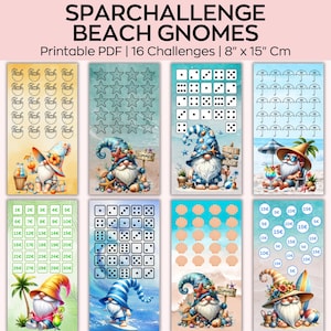 Peut inclure: Un PDF imprimable avec 16 défis mettant en scène des gnomes sur le thème de la plage. Les défis incluent le comptage, la correspondance et des jeux de dés. Le PDF mesure 20,3 cm sur 38,1 cm.