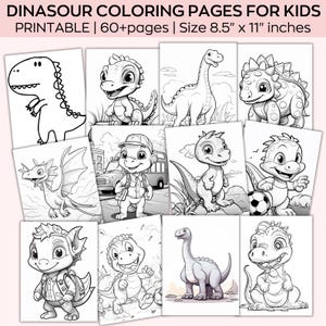 Páginas para colorear de dinosaurios, páginas para colorear de dinosaurios para niños, hojas para colorear de dinosaurios, actividad creativa, juego de 60