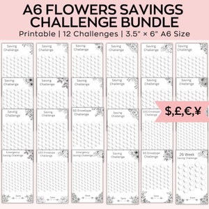 A6 Savings Challenge Printable, Customize Floral Savings Challenge, A6 ...