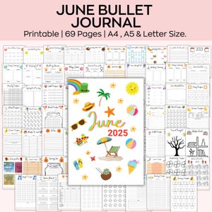 2025 june Bullet Journal Bundle, Undated Digital Bullet Journal Template, Color in Journal, Daily Weekly Monthly Journal Kit