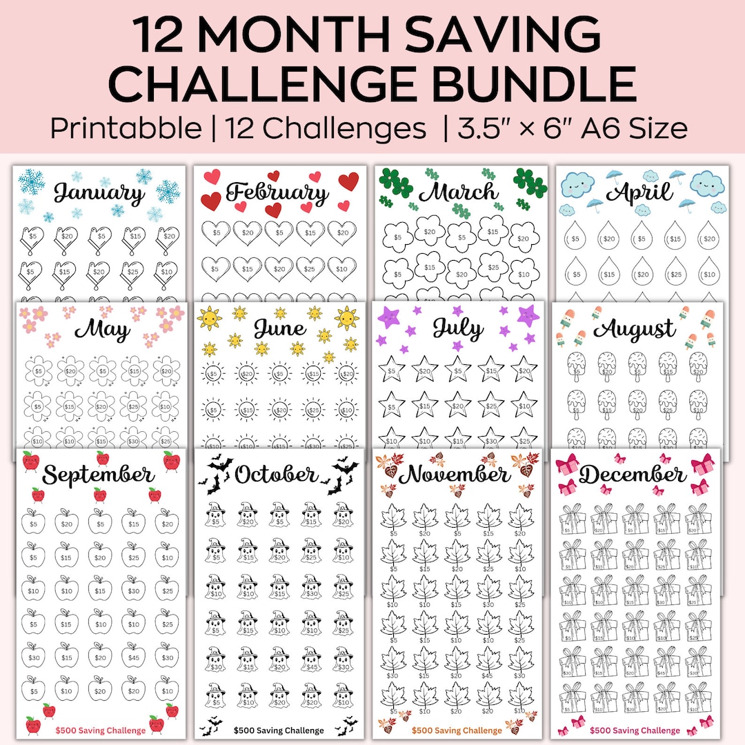 A6 Monthly Savings Challenge Printable, Mini Savings