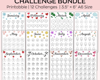 A6 Monthly Savings Challenge Printable, Mini Savings Challenge Bundle, Kids Savings Challenge, A6 saving tacker, Save 500, 30 Day, 12 Pages