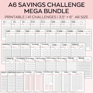 A6 Spar-Challenge Printable, Spar-Challenge-Bundle, 1000 Spar-Challenge, Mini-Spar-Challenge-Tracker, 20er-Set, Mittel